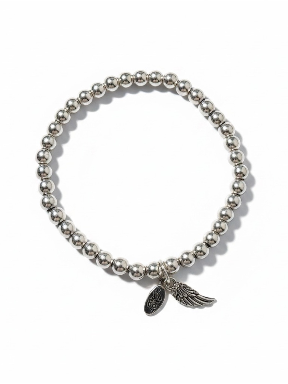 Origami Owl Silver Beaded Stretch Charm Bracelet “Not alone” charm & Angel Wings